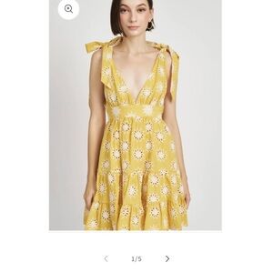En Saison Yellow and White Embroidered Tiered Mini Dress